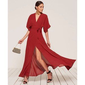Reformation Winslow Wrap Dress Maxi Kimono Sleeve Belted Draped Formal Red Large